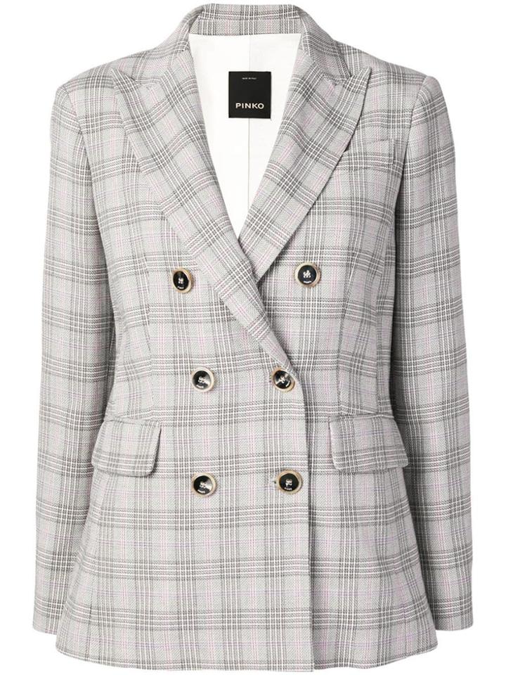 Pinko Double Breasted Check Blazer - Grey