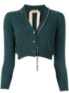 No21 Embellished Cardigan, Women's, Size: 40, Green, Virgin Wool/cashmere/glass/metal (other)