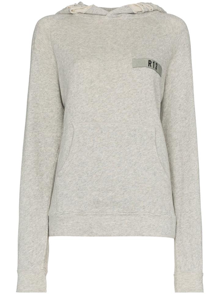 R13 Distressed Logo Hoodie - Grey