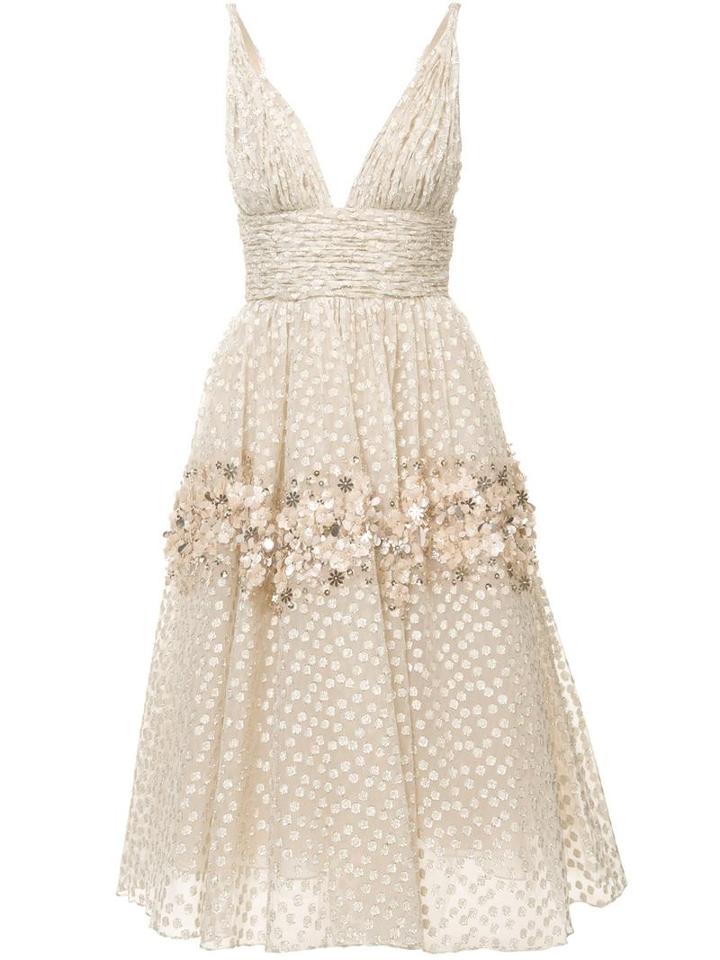 Carolina Herrera Floral Embroidered Dress, Women's, Size: 4, White, Silk/polyester