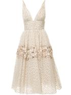 Carolina Herrera Floral Embroidered Dress, Women's, Size: 4, White, Silk/polyester