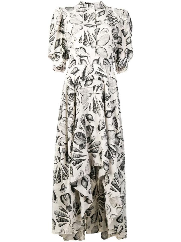 Alexander Mcqueen Shell-print Puff-sleeve Dress - Neutrals