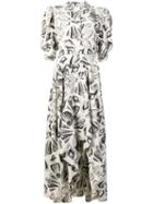 Alexander Mcqueen Shell-print Puff-sleeve Dress - Neutrals