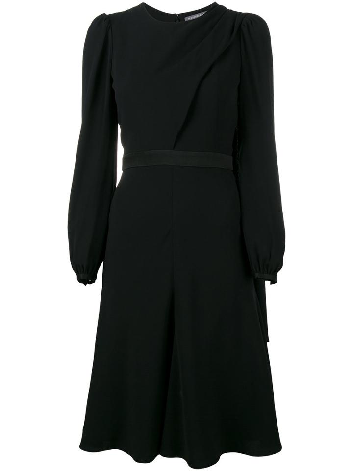 Alexander Mcqueen - Long Sleeve Flared Dress - Women - Silk/acetate/viscose - 48, Black, Silk/acetate/viscose