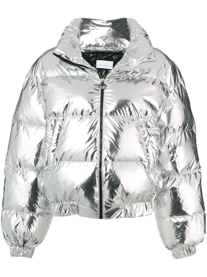 Chiara Ferragni Applique Logo Puffer Jacket - Metallic