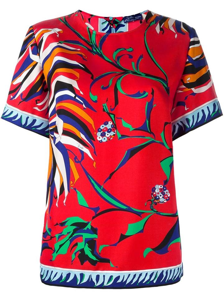 Emilio Pucci Floral Print T-shirt, Women's, Size: 44, Yellow/orange, Silk