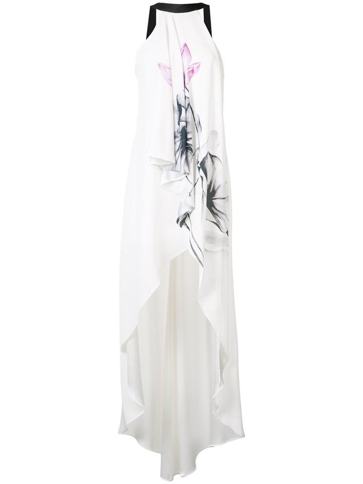 Nha Khanh Printed High Low Gown, Women's, Size: 0, White, Polyester/triacetate