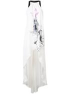 Nha Khanh Printed High Low Gown, Women's, Size: 0, White, Polyester/triacetate