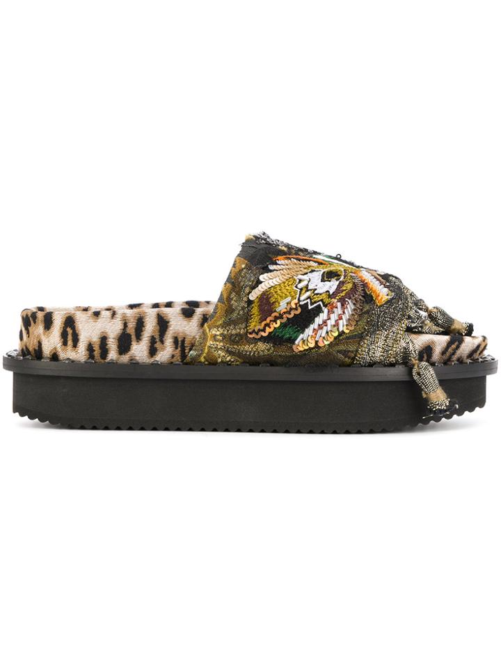 Antonio Marras Embroidered Leopard Print Platform Sandals -