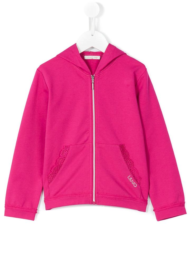 Liu Jo Kids - Lace Trim Hoodie - Kids - Cotton/spandex/elastane - 3 Yrs, Pink/purple