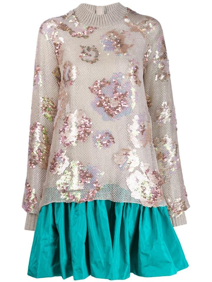 Talbot Runhof Tomarian Sequin Flared Dress - Neutrals