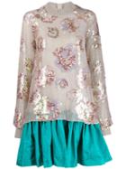 Talbot Runhof Tomarian Sequin Flared Dress - Neutrals
