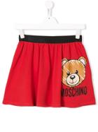 Moschino Kids Teen Bear Logo Print Skirt - Red