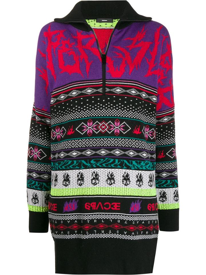 Diesel Logo Jacquard Sweater Dress - Black