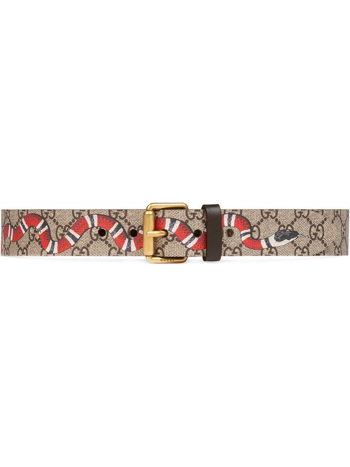 Gucci - Snake Print Gg Supreme Belt - Men - Leather/brass/canvas - 100, Nude/neutrals, Leather/brass/canvas