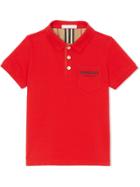 Burberry Kids Teen Icon Stripe Placket Cotton Piqué Polo Shirt - Red