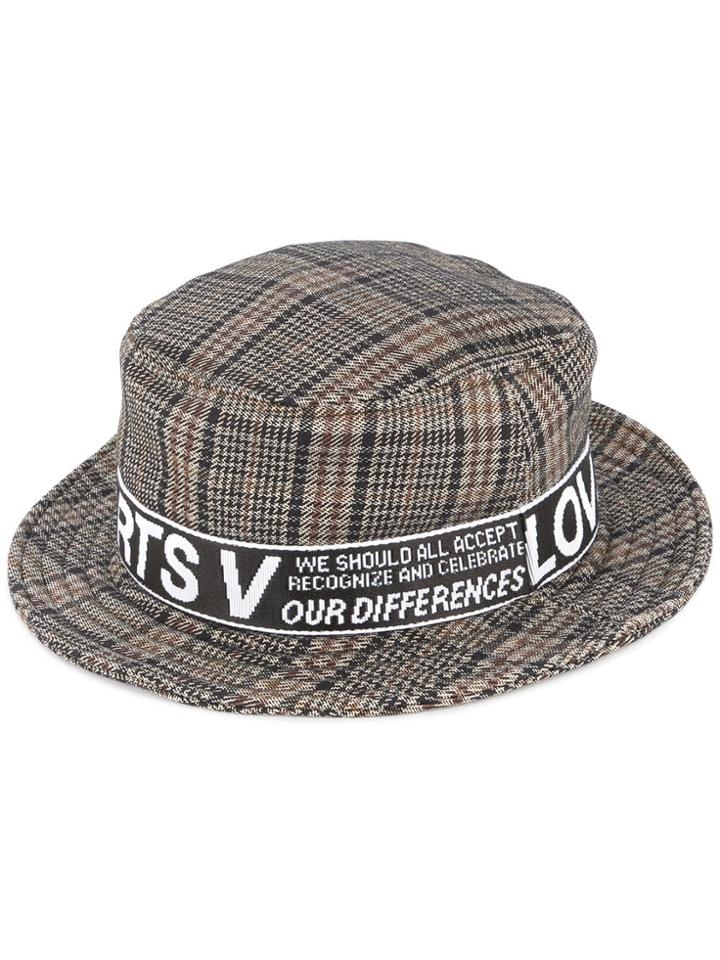 Ports V Plaid Logo Flat Fedora Hat - Multicolour