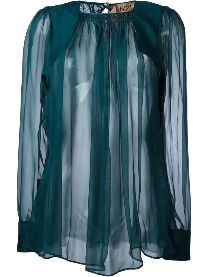 No21 Sheer Blouse, Women's, Size: 46, Green, Silk