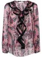 Chloé Floral Ruffled Blouse, Women's, Size: 38, Pink/purple, Silk