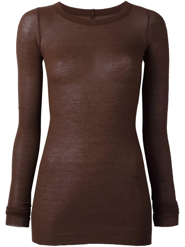 Rick Owens Ribbed T-shirt, Women's, Size: 42, Brown, Viscose/silk