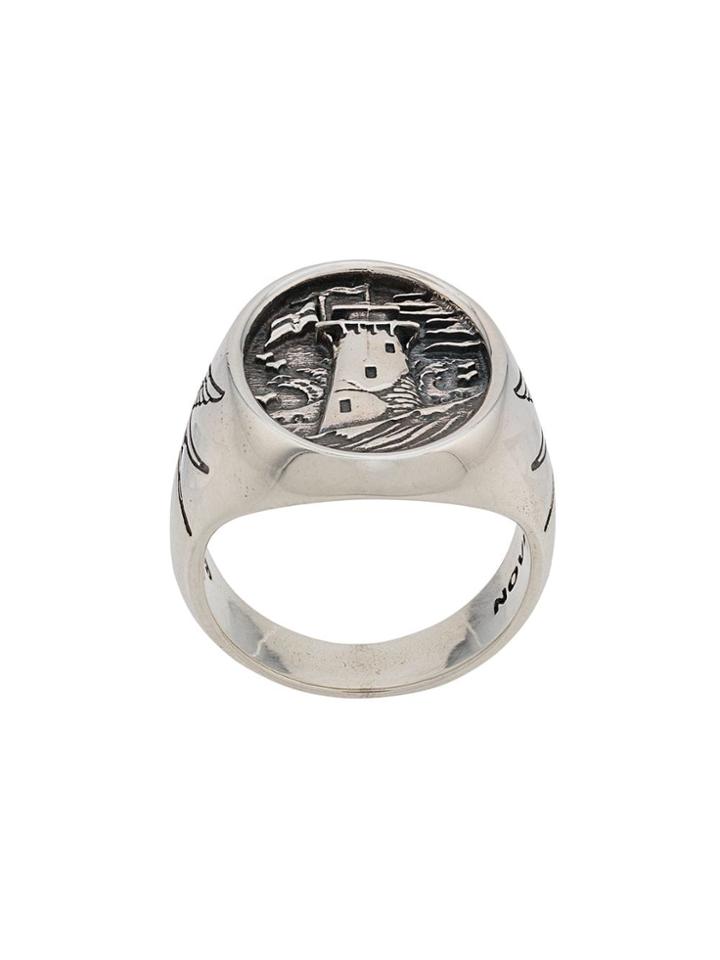 Nove25 Castle Engraved Ring - Silver