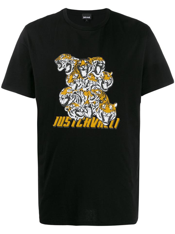 Just Cavalli Tiger Motif Logo Print T-shrit - Black