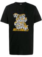 Just Cavalli Tiger Motif Logo Print T-shrit - Black