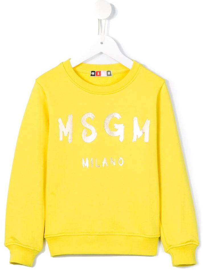 Msgm Kids Logo Print Sweatshirt, Girl's, Size: 10 Yrs, Yellow/orange