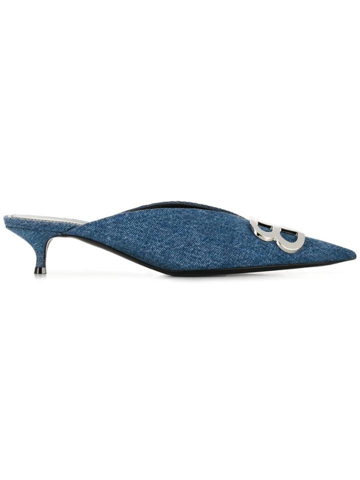 Balenciaga Bb Knife Denim Mules - Blue