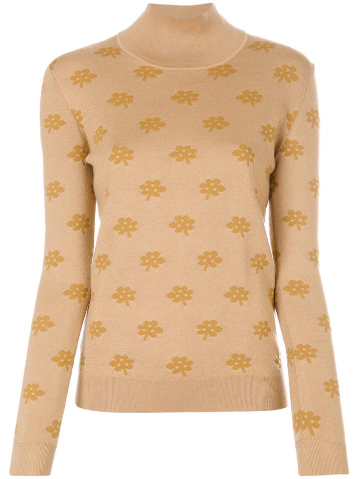 Marni Floral Intarsia Turtle Neck - Brown