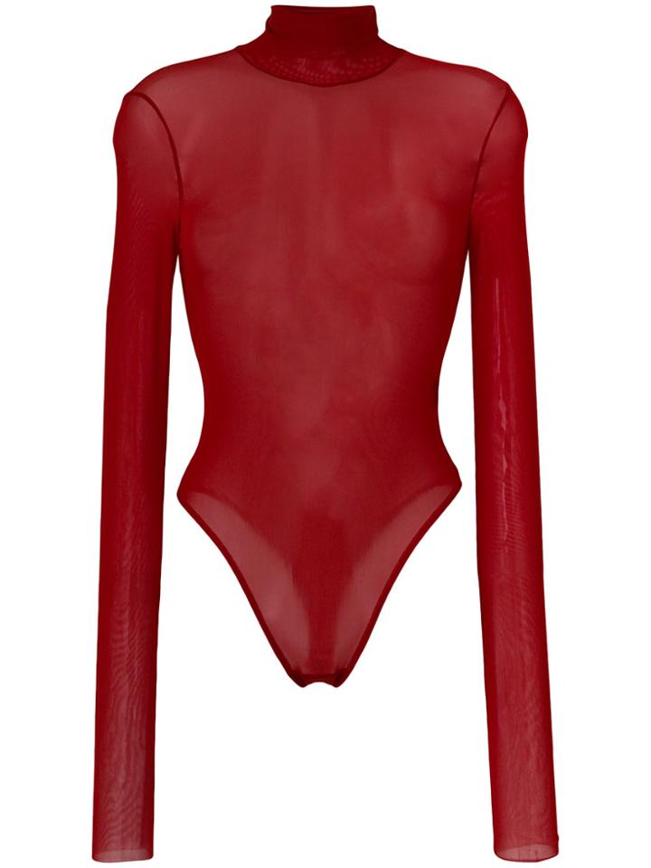 Danielle Guizio Sheer Turtle Neck Body - Red
