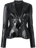 Philipp Plein Fitted Leather Jacket, Women's, Size: Small, Black, Leather/spandex/elastane/viscose/polyamide