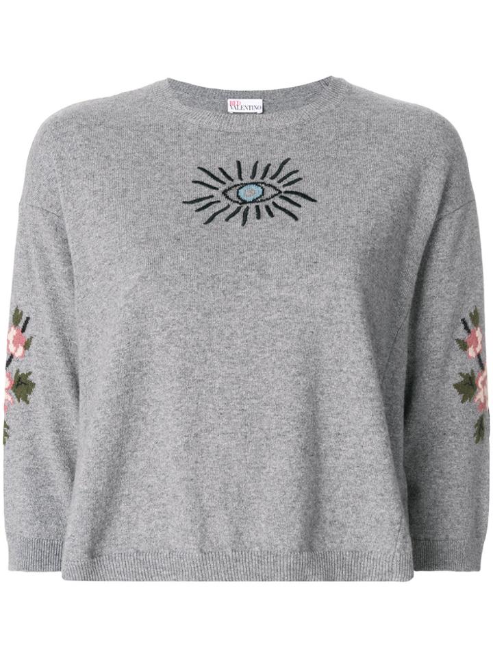 Red Valentino Cropped Sleeve Patterned Sweater - Grey
