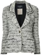 Chanel Vintage Cc Logo Tweed Jacket - White