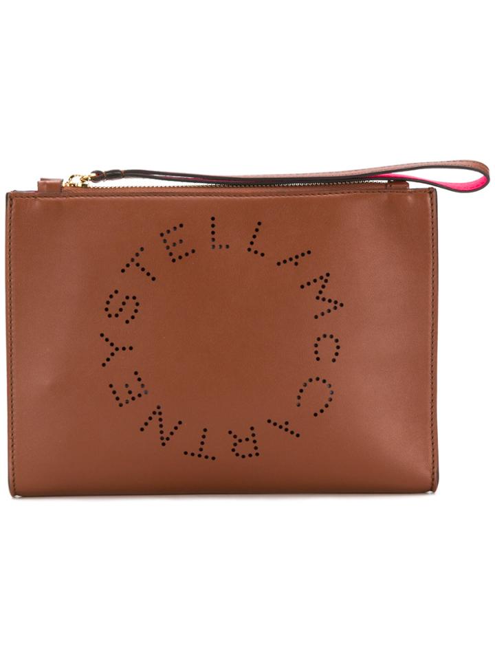 Stella Mccartney Perforated Logo Clutch - Brown