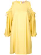 Erika Cavallini Cold Shoulder Ruffle Trim Dress - Yellow & Orange