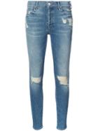 Mother - Ripped Trim Skinny Jeans - Women - Cotton/spandex/elastane - 27, Blue, Cotton/spandex/elastane