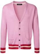 Loveless Striped Trim Cardigan, Men's, Size: 1, Pink/purple, Silk/cotton/rayon