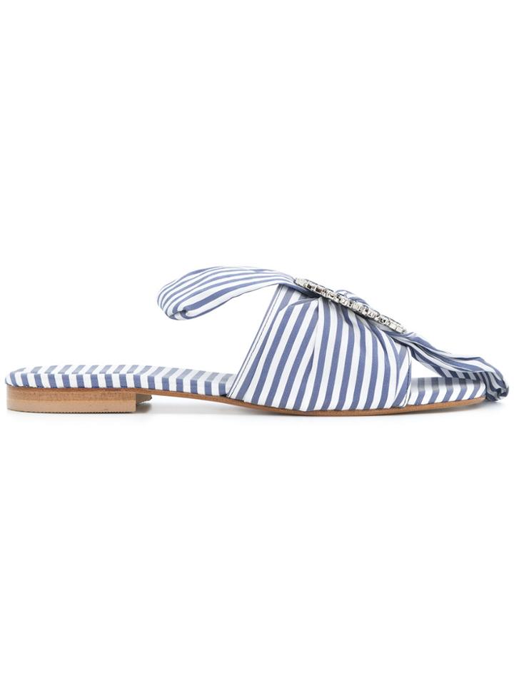 Emanuela Caruso Striped Brooch Mules - Blue