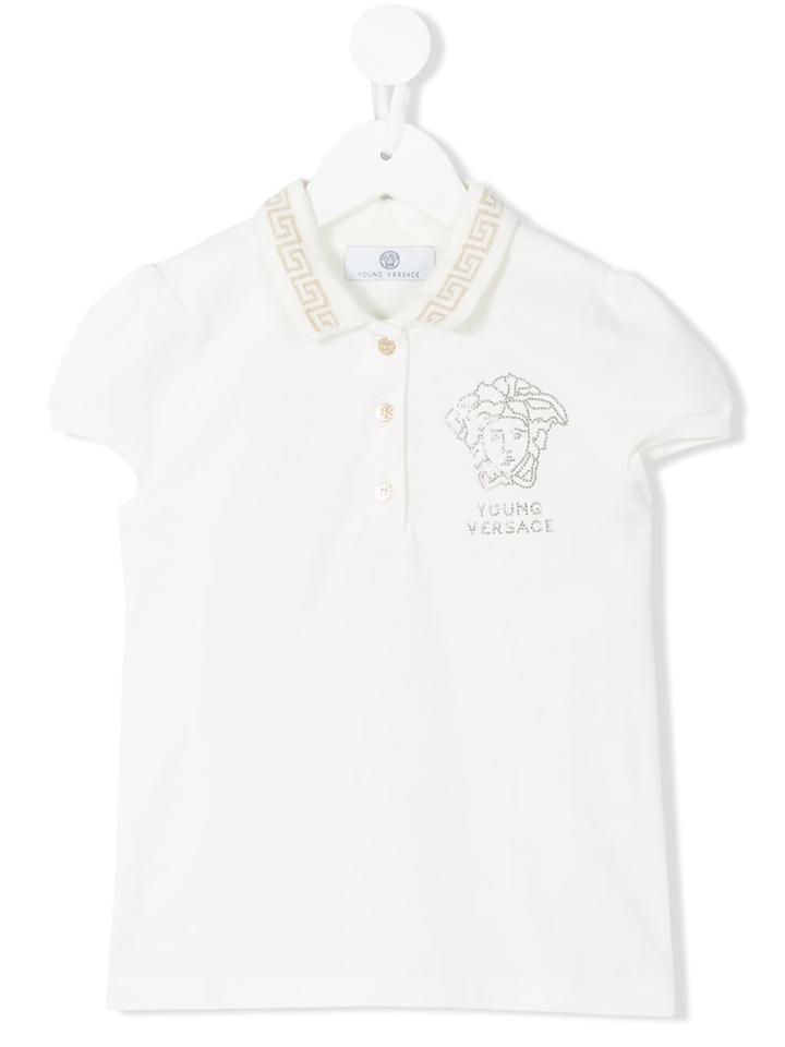 Young Versace Medusa Logo Polo Shirt, Toddler Girl's, Size: 5 Yrs, Nude/neutrals