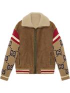 Gucci Knitted Sleeve Shearling Suede Jacket - Brown