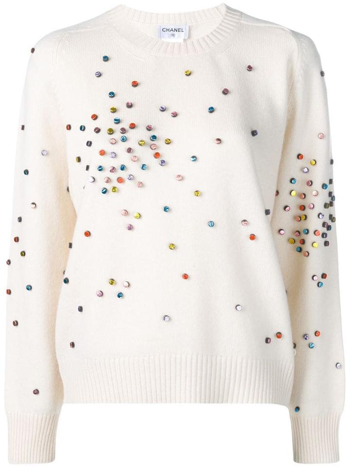 Chanel Pre-owned Cashmere Embellished Jumper - White
