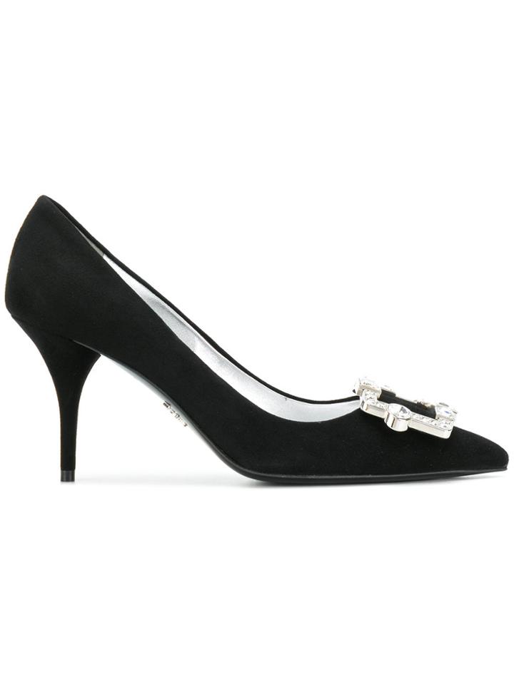 Prada Crystal Buckle Pumps - Black