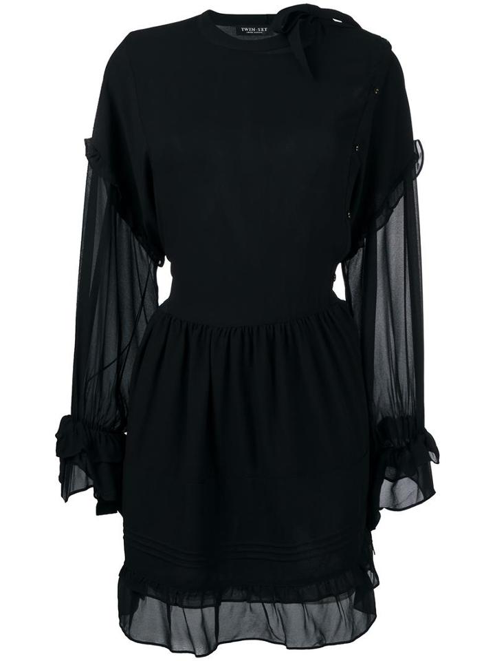 Twin-set Sheer Detailing Longsleeved Dress, Women's, Size: Medium, Black, Spandex/elastane/viscose