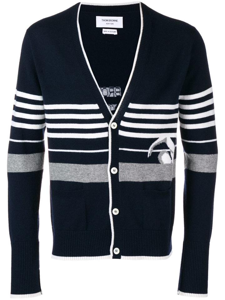 Thom Browne Intarsia-knit Cashmere Cardigan - Blue