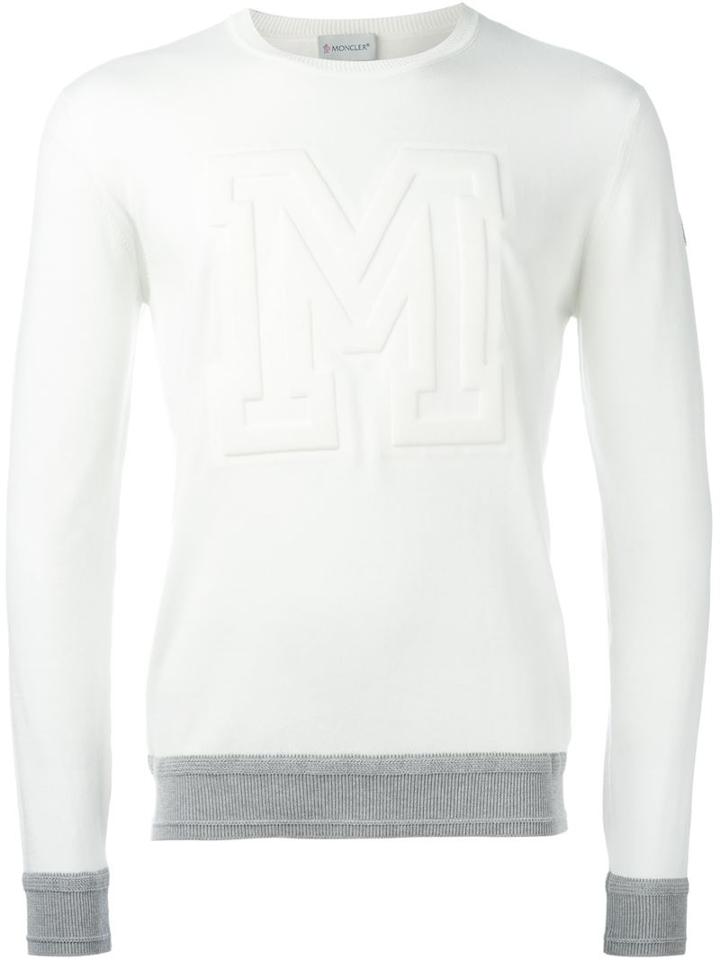 Moncler Crew Neck Sweatshirt, Men's, Size: L, White, Cotton/polyurethane
