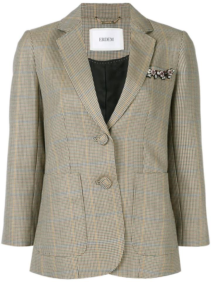 Erdem Alvine Wool Plaid Jacket - Camel/blue