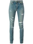 Saint Laurent Ripped Skinny Jeans, Women's, Size: 28, Blue, Cotton/spandex/elastane