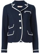 Tory Burch - Contrast Trim Blazer - Women - Polyester/spandex/elastane/viscose - 6, Blue, Polyester/spandex/elastane/viscose