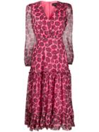 Saloni Ruffled Foliage Print Midi Dress - Pink